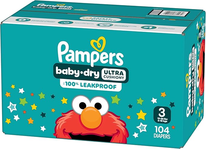 Pampers Diapers - Baby Dry - Size 3, 104 Count, Absorbent Disposable Infant Diaper (Packaging May Vary)