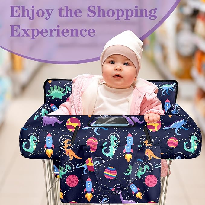 Shopping Cart Cover for Baby Girl Boy 2-in-1 High Chair Water Resistant High Chair Cover w/Phone Pouch Pocket Gender Neutral Cart Cover for Babies Padded Grocery Cart Cover for Baby