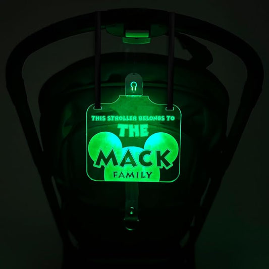 Personalized Night Light Stroller Name Tag, Mouse Ears Sign, Light up Family Stroller Sign for Theme Parks, Amusement Park Family Sign (Style 9)