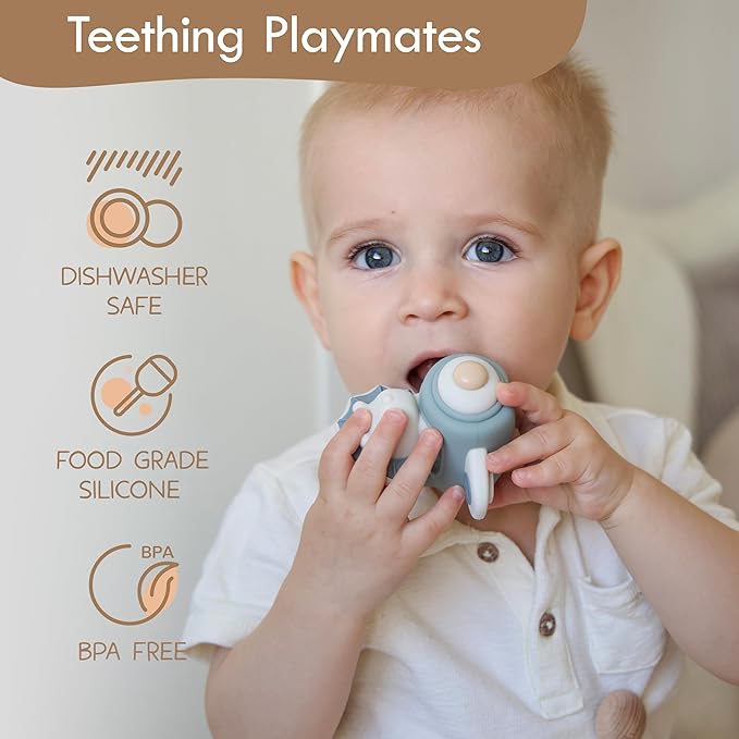 Moonkie Dinosaur Baby Stacking Toys | 7-Piece Silicone Rings for Teething Relief | Educational Toy for Infants & Toddlers 6 Months+ | Baby Boy Essentials