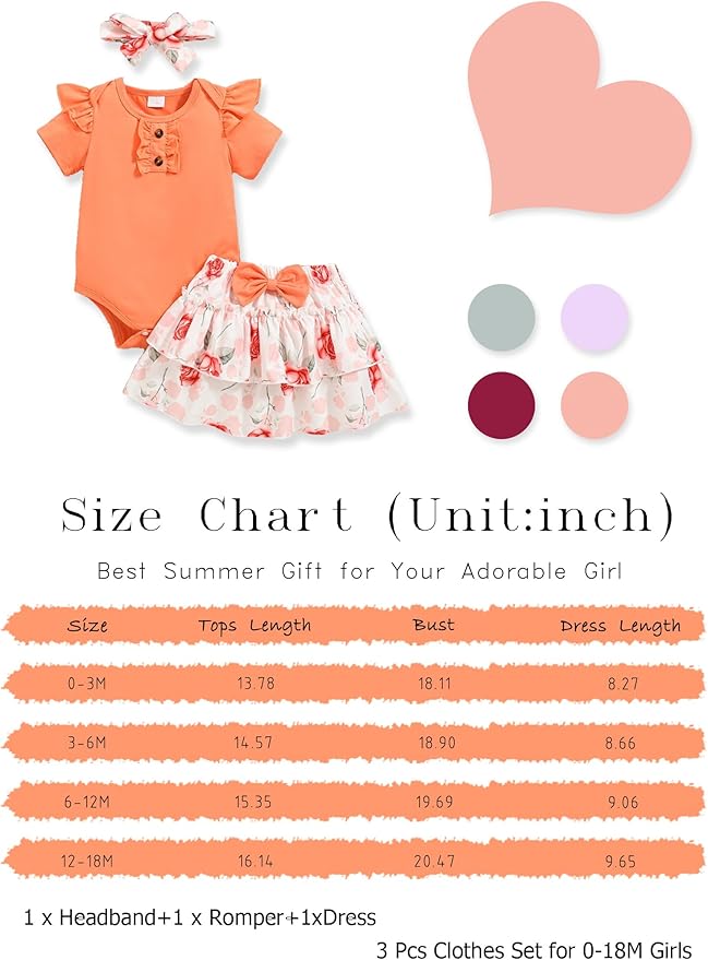 Newborn Infant Clothes Baby Girl Dress Summer Toddler Outfit Cute Girl Romper Skirt Set+Headband