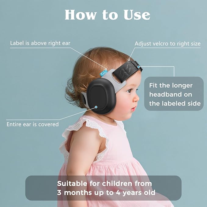 Bella's Friends Baby Ear Protection for Infants & Toddlers(3–48 Months) - Lightweight 24dB Noise Cancelling Headphones - Safe fit & Comfort Earmuffs - Improve Sleep - Baby Travel Essential, Black