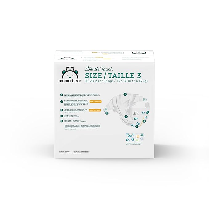 Amazon Brand - Mama Bear Gentle Touch Diapers, Size 3, 168 Count (4 packs of 42)