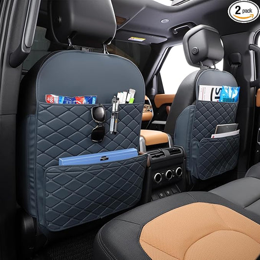 Seat Back Protector + Large Capacity Pocket Storage Organizer,Preventing the Impact of Children Stepping on the Seat Backrest (Blue)