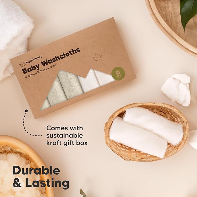 6-Pack Soft Baby Washcloths, Viscose from Bamboo - Kids, Newborn Bath Towels, Infant Shower, Toddler Reusable Face Towel, Gentle on Skin, Face Wash Cloths for Babies, 10x10 (White/Stone)