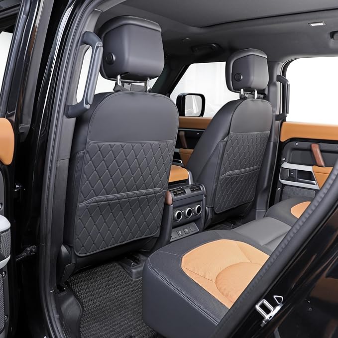 Seat Back Protector + Large Capacity Pocket Storage Organizer,Preventing The Impact of Children Stepping on The Seat Backrest (Style A-Black)