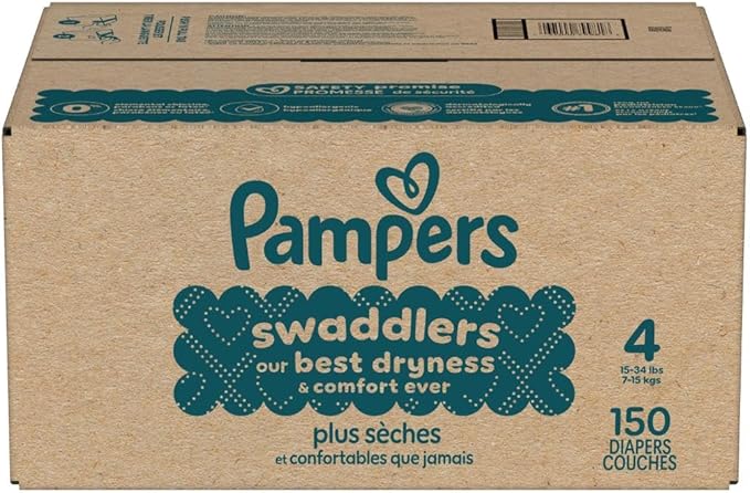 Pampers Swaddlers Diapers, Size 4 (15-34 lbs), 150 Count, Absorbent, Keeps Baby Dry and Comfortable, Skin Safe Disposable Baby Diaper (Packaging May Vary)