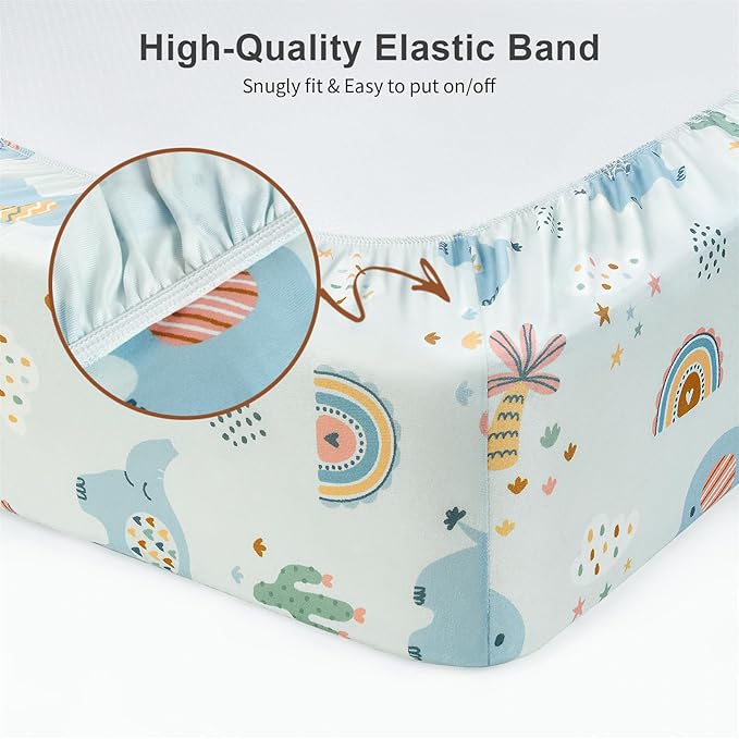 Pack N Play Sheets Fitted, 2-Pack Fit for Standard Pack N Play Mattress, Mini Crib Sheets,Breathable Soft Unisex Playard Sheets (Dumbo & Green)