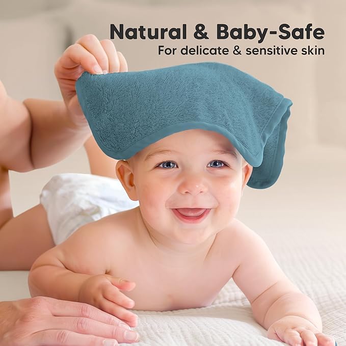 6-Pack Soft Baby Washcloths, Viscose from Bamboo - Kids, Newborn Bath Towels, Infant Shower, Toddler Reusable Face Towel, Gentle on Skin, Face Wash Cloths for Babies, 10x10 (Aegean Blue)