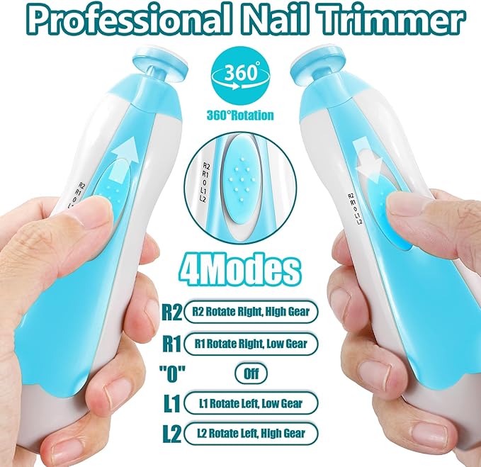 Baby Nail Trimmer Electric, 6 in 1 Rechargeable Baby Nail Clippers Manicure Set Grooming Kit for Toddler Infant or Adults (Blue)