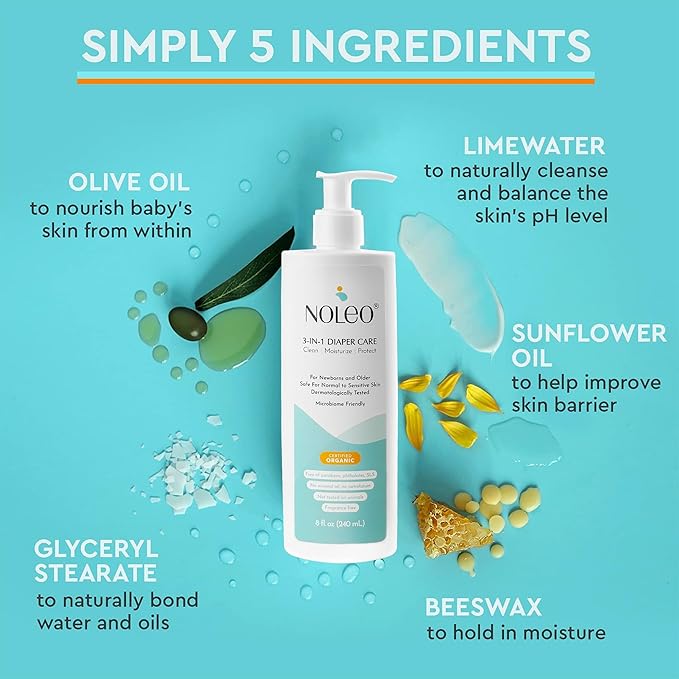 3-in-1 Diaper Care - Baby Cream, Cleanser & Baby Lotion Organic - Diaper Rash Cream - Baby Diaper Rash Ointment - Baby Care Products - Diaper Cream to Clean, Moisturize & Protect Baby Skin, 8 oz