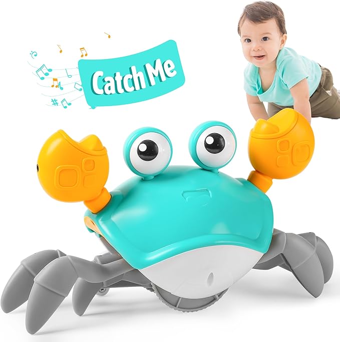 Crawling Crab Baby Toy, Tummy Time Toy for Infant 3 6 9 12 18 24 Month, Walking Dancing Interactive Sensory Crab with Light Music, Birthday Gift for Toddler Boy Girl 1 2 3, Christmas Stocking Stuffers