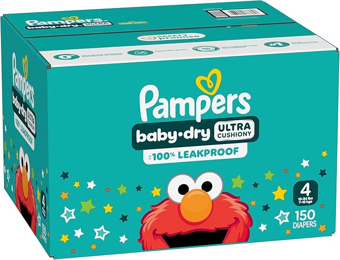 Pampers Diapers - Baby Dry - Size 4, 150 Count, Absorbent Disposable Infant Diaper (Packaging May Vary)