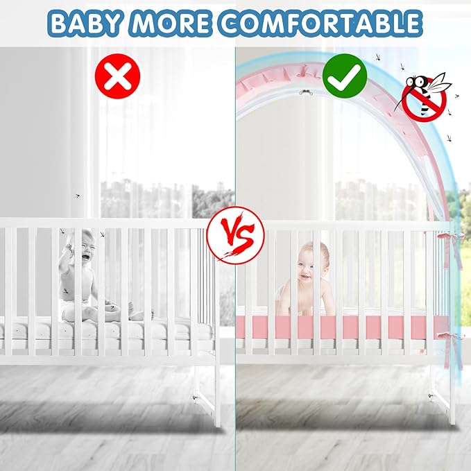 Crib Tent - Crib Net to Keep Baby in - Stop Baby from Climbing Out of Crib, Pop Up Crib Tent with Durable Breathable Net Double Zipper Strong Rods Installation (Pink, Large)