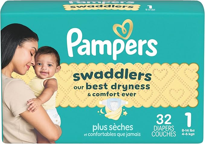 Pampers Swaddlers Diapers, Size 1 (8-14 lbs), 32 Count, Absorbent, Keeps Baby Dry and Comfortable, Skin Safe Disposable Baby Diaper (Packaging May Vary)