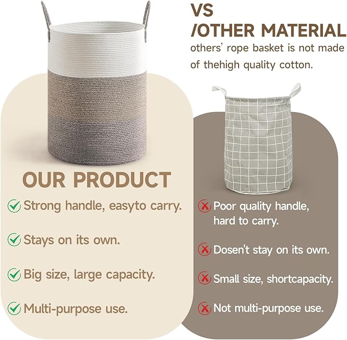 CLHMILY&Z 100L Laundry Basket Round Storage Rope Basket - 18.1x24 Inches - Laundry Hamper in Bedreoom and Mutil Storage Bin for Blankets, Toys, and Nursery Essentials