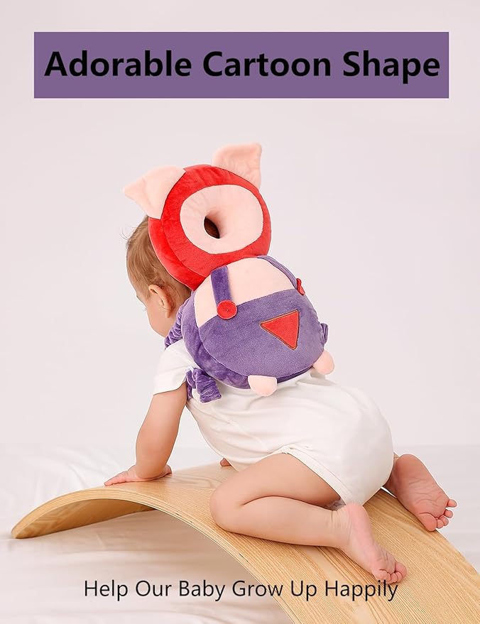 JunNeng Baby Head Protector Backpack, Toddler Walking Fall Head Protection, Purple Pig