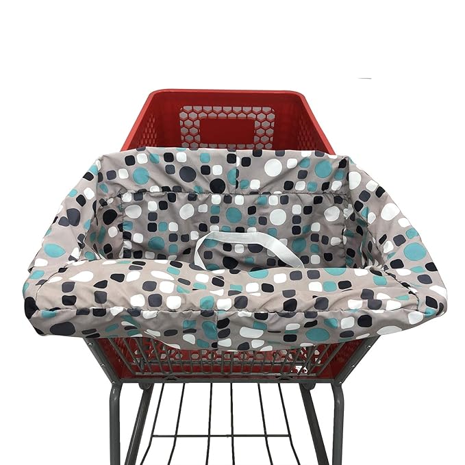 Portable Shopping Cart Cover, High Chair and Grocery Cart Covers for Babies, Kids, Infants & Toddlers, Attached Carry Bag (Simple Blue Dot)