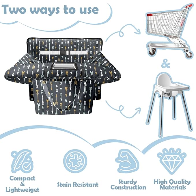 Shopping Cart Cover for Baby Girl Boy 2-in-1 High Chair Water Resistant High Chair Cover Dark Aray Arrow Gender Neutral Cart Cover for Babies Padded Grocery Cart Cover for Baby