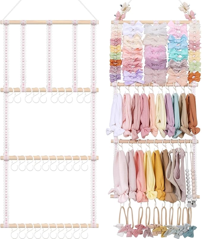 POVETIRE Headband Holder Hair Bows Organizer for Girls, Baby Headbands Hair Accessories Organizer Storage Wall Hanging Decor for Toddler Girls Room
