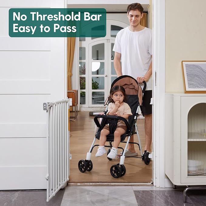 Babelio Baby Gate for Stairs, Kitchen & Doorways, 26-41" W 28" H No Bottom Bar| Easy Installation| One-Handed Operation| Auto-Close| Hardware Mount Safety Dog/Pet Gate Indoor (White)