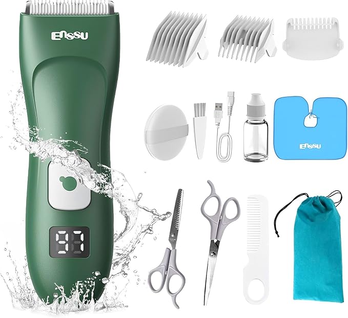 Baby Hair Clippers for Beginners - 13 Pieces Professional Baby Hair Cutting Kit, Silent Hair Clippers Autism with IPX7 Waterproof, Safe Ceramic Blades and LCD Display for Babies & Children & Adults