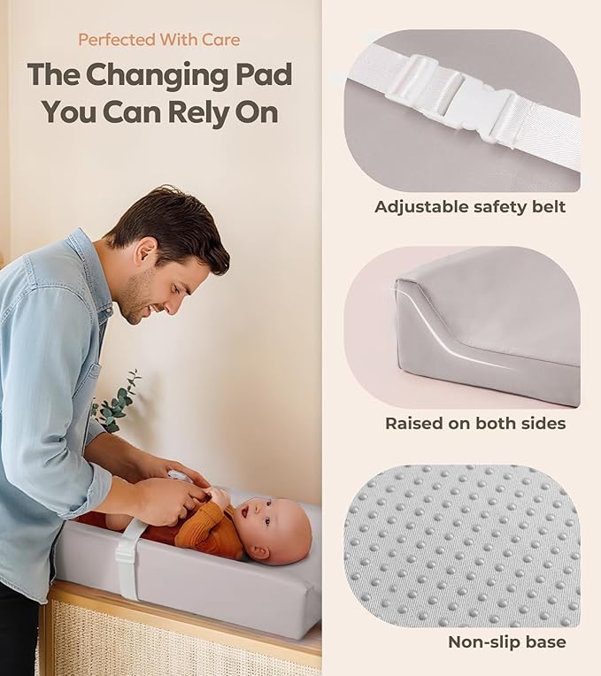 Mallify Baby Changing Pad, Waterproof & Wipeable Vegan Leather Diaper Changing Mat, Thick Soft & Non-Slip Changing Pad for Dresser, Changing Table (Grey)