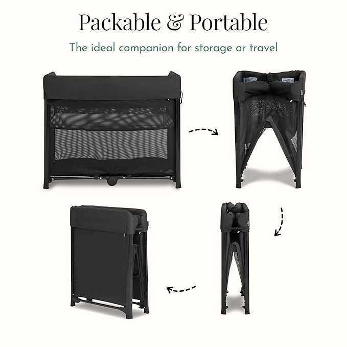 Evolur Zane Portable Playard – Foldable, Removable Mattress, Easy to Use Baby Bassinet for Travel & Home, Black