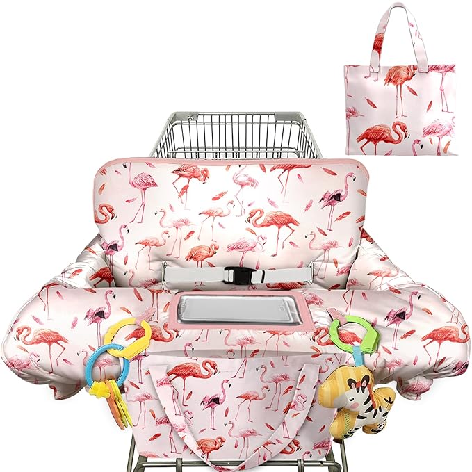 Pink Shopping Cart Cover for Baby 2-in-1 High Chair Cover with Safety Harness Multifunctional Flamingo Pattern Cart Covers for Babies Soft Padded Grocery Cart Cover for Baby Boy Girl