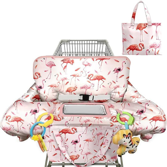 Pink Shopping Cart Cover for Baby 2-in-1 High Chair Cover with Safety Harness Multifunctional Flamingo Pattern Cart Covers for Babies Soft Padded Grocery Cart Cover for Baby Boy Girl