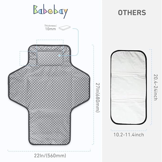 Portable Changing Pad for Baby, Waterproof Travel Changing Pads for Moms, Dads, with Built-in Pillow, Excellent Baby Shower, Registry Gifts