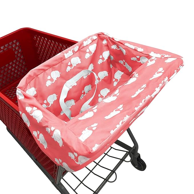 Portable Shopping Cart Cover | High Chair and Grocery Cart Covers for Babies, Kids, Infants & Toddlers ✮ Includes Free Carry Bag ✮ (Simple Pink Elephant)