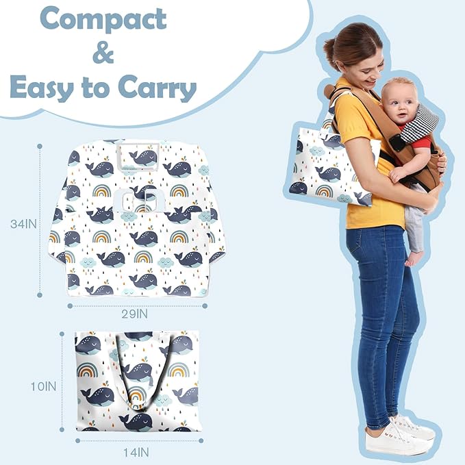 Shopping Cart Cover for Baby Girl Boy 2-in-1 High Chair Water Resistant High Chair Cover White Whale Gender Neutral Cart Cover for Babies Padded Grocery Cart Cover for Baby