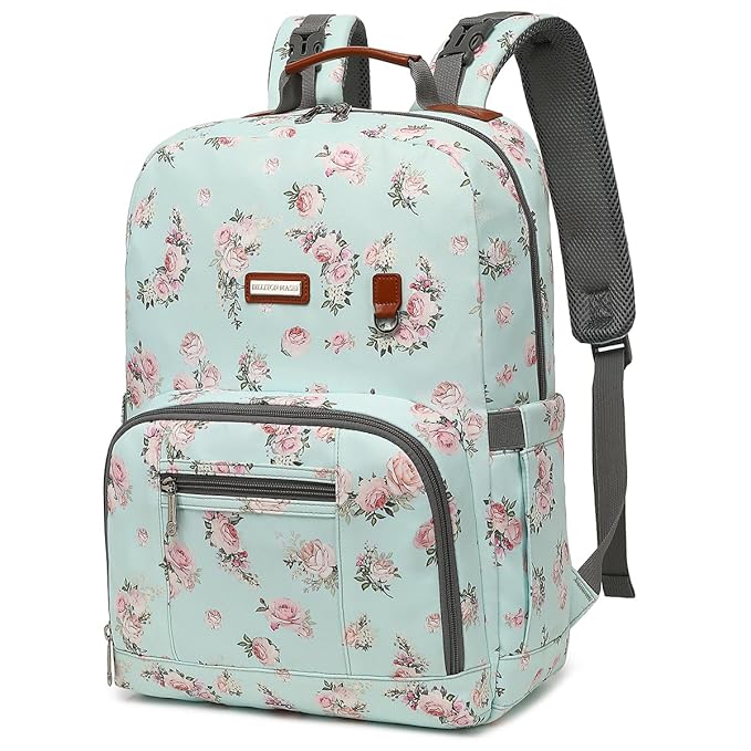 Diaper Bag Backpack, Large Baby Nappy Bags with Portable Changing Pad for Boys and GirlsMultifunction Travel Baby Bag for Moms Dads, Shower Gifts Waterproof and Stylish，Flower Green