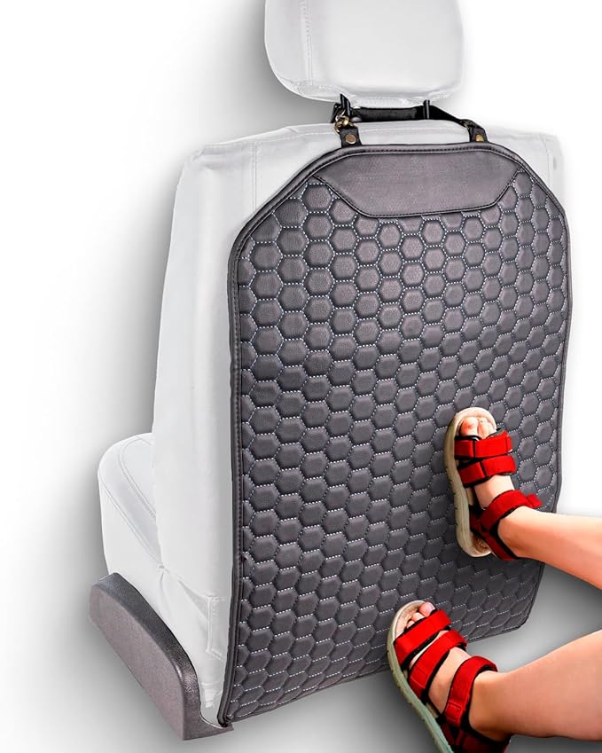 Owleys Premium Leather Car Seat Protector for Back Seat - Back Seat Cover for Kids - Car Kick Mat - Back of Seat Protector for Kids Feet Car Seat Back Protector - 1 Pc Black