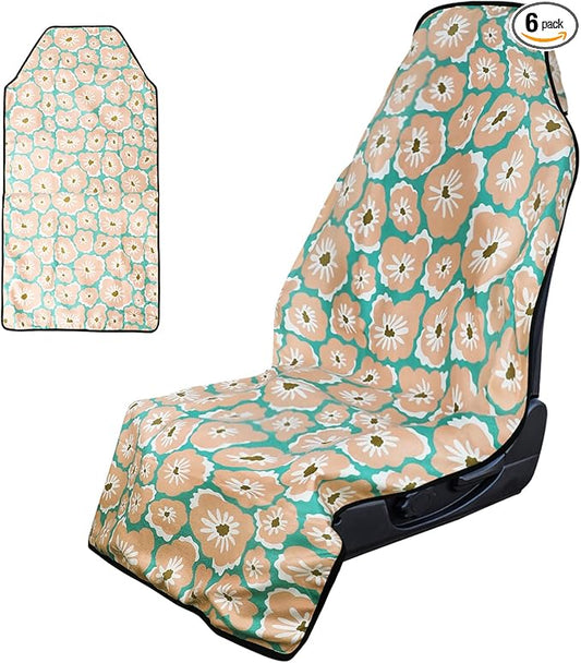 Booty Barrier - Highly Water-Resistant Washable Car Seat Cover for Post-Workout and Kids - Soft, Absorbent, Eco-Friendly Fabric Made from Recycled Water Bottles (Flower Power)