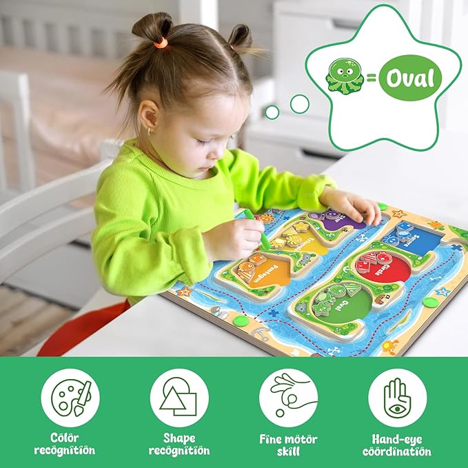 Magnetic Color & Shape Maze - Montessori Toys for 3 4 5 Year Old, Color and Shape Sorting Toy, Montessori Toys for Kids Boys Girls Gifts Ages3+, Preschool Learning Activities