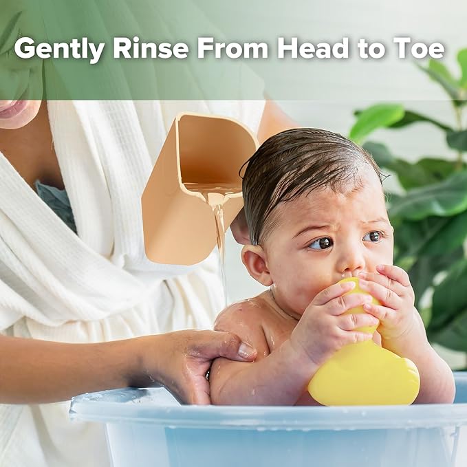 haakaa Gentle Pour Bath Rinse Cup | Food Grade Silicone Shampoo & Body Washing Rinser Cup for Kids with Easy Grip Handle - Coral