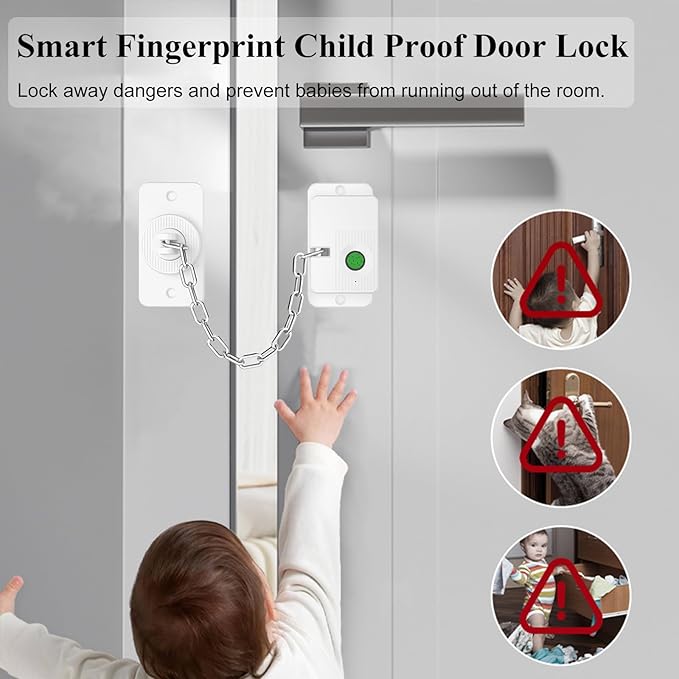 Fingerprint Child Proof Door Lock 2Pcs, Refrigerator Lock with Fingerprint & Door Locks for Kids safety, for Door Lock, Fridge Lock, Cabinet Locks and Window Locks,Strong Adhesive No Drilling