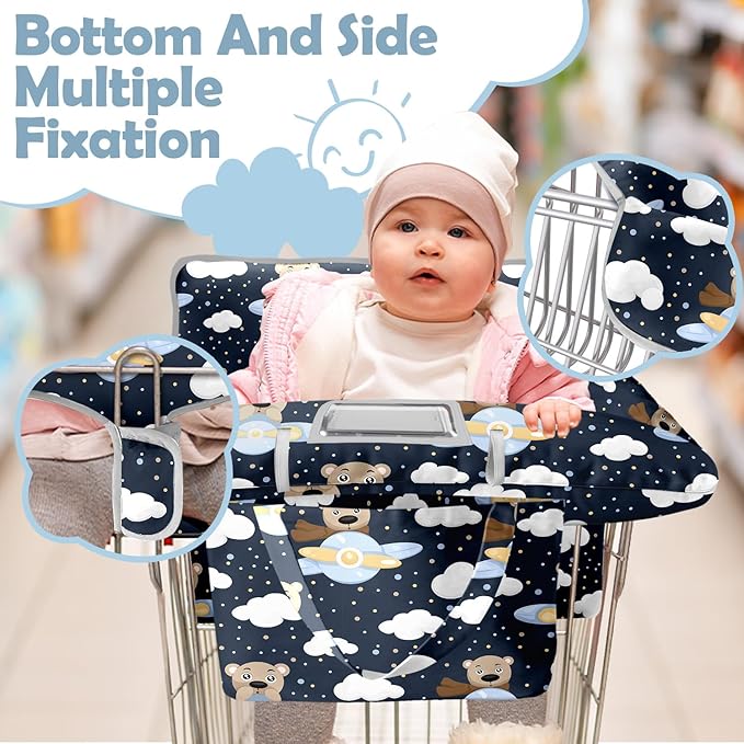 Shopping Cart Cover for Baby Girl Boy 2-in-1 High Chair Water Resistant High Chair Cover Bear Gender Neutral Cart Cover for Babies Padded Grocery Cart Cover for Baby