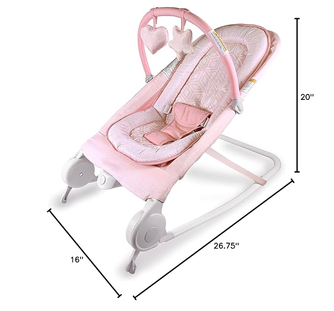 Summer Infant 2-in-1 Bouncer & Rocker Duo (Pink) Convenient and Portable Rocker and Bouncer for Babies Includes Soft Toys and Soothing Vibrations