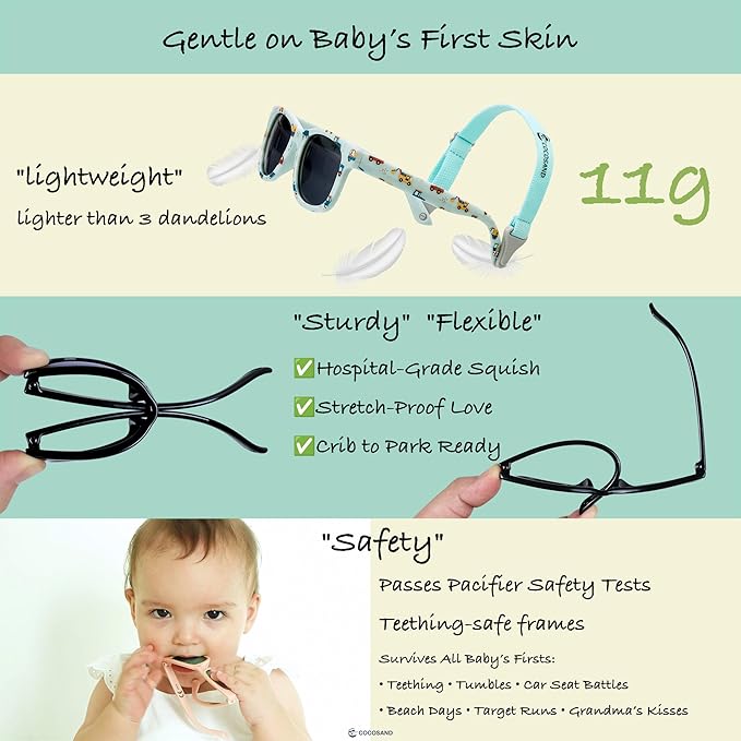 COCOSAND Flexible Polarized Baby Sunglasses with Strap UV Protection for Toddler Infant Girl Boy Age 0-24 Months
