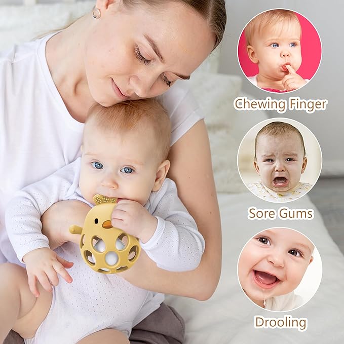 MCGMITT Baby Teething Toys for 3-6 Months, Easy Grasp Silicone Infant Rattle Teether Toy for 0-12 Months, BPA-Free Food Grade Baby Montessori Sensory Toys, Soft Infant Chew Toys for Teething Relief