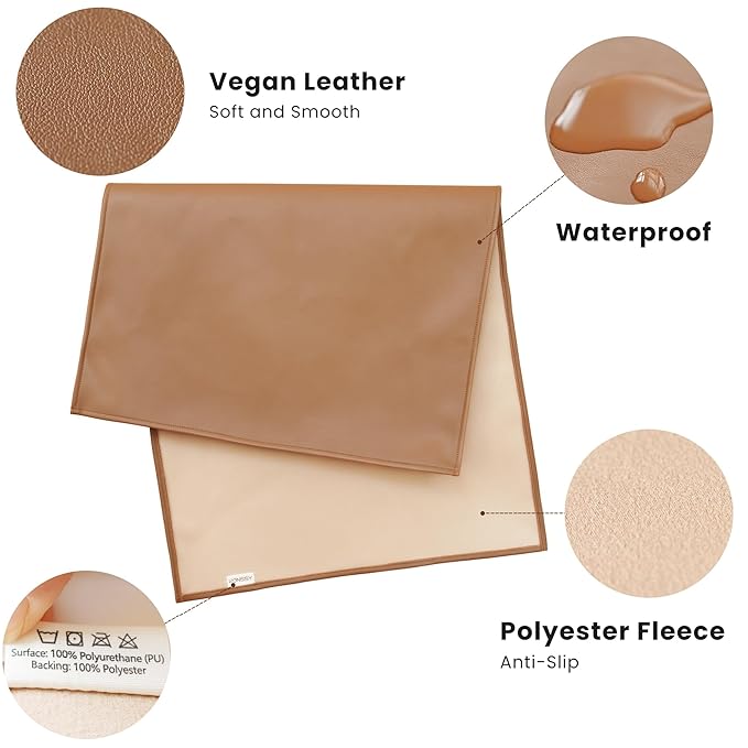 Konssy Faux Leather Baby Changing Mat, Waterproof, Wipeable & Portable Diaper Changing Pad for Travel or Home, Fits Perfectly in Diaper Bag, 30 x 17 inches (Blush,Beige)