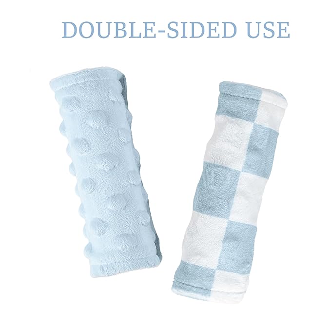 Carseat Strap Covers for Babies, Ultra Soft Double-Sided Use Shoulder Covers, 2 Pack Infant Seat Belt Covers for Car Seats/Strollers/High Chairs, for Baby Toddler Infant Boy Girl, Blue Checkered