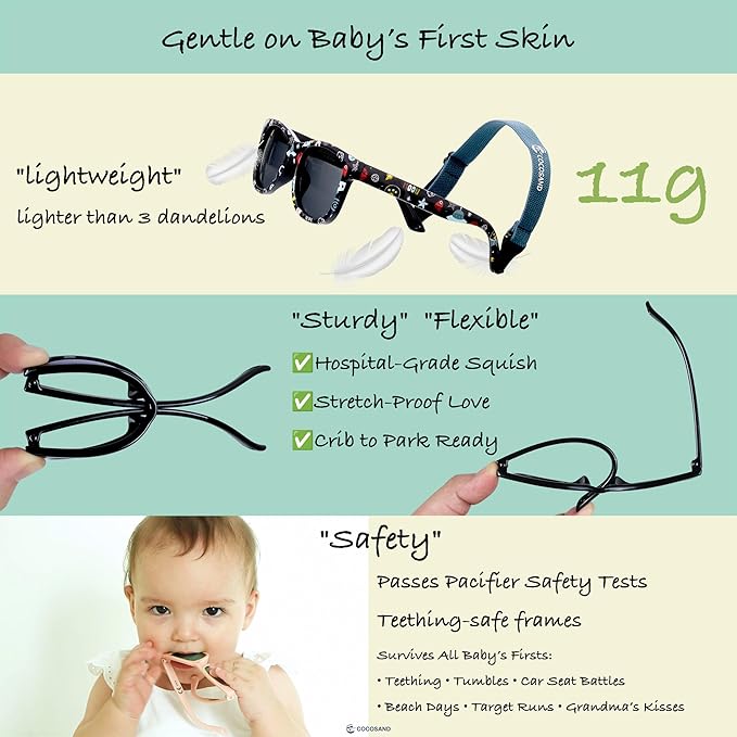 COCOSAND Flexible Polarized Baby Sunglasses with Strap UV Protection for Toddler Infant Girl Boy Age 0-24 Months