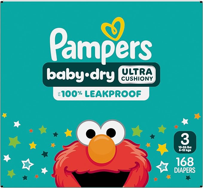Pampers Diapers - Baby Dry - Size 3, 168 Count, Absorbent Disposable Infant Diaper (Packaging May Vary)