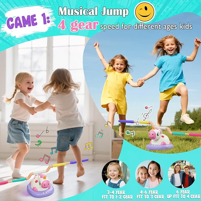 Outdoor Toys for Kids, 3 in 1 Rocket Launcher, Musical Jumping & Ring Toss Games with Remote Control, Unicorn Toys for Girls, Outdoor Play Games for Toddlers 3-5 4-8 Birthday Gift Party (Multicolored)