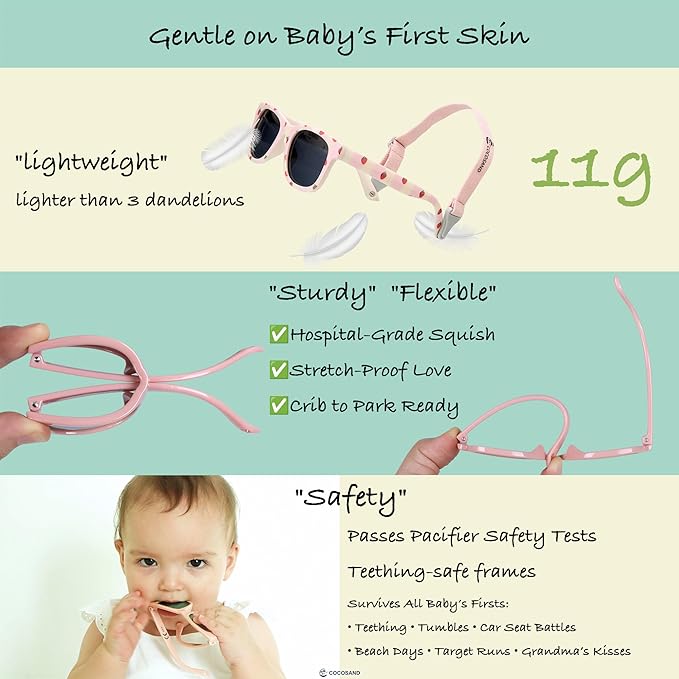 COCOSAND Flexible Polarized Baby Sunglasses with Strap UV Protection for Toddler Infant Girl Boy Age 0-24 Months
