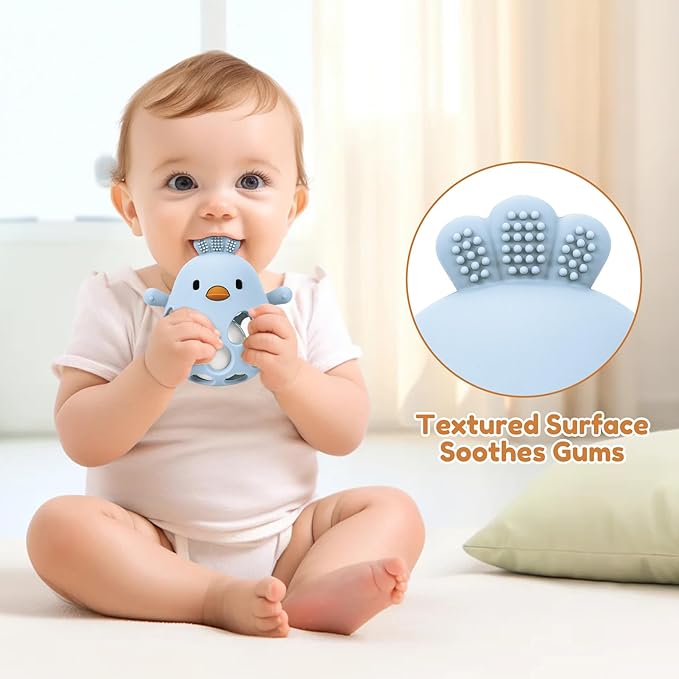 MCGMITT Baby Teething Toys for 3-6 Months, Easy Grasp Silicone Baby Rattles 0-6-12 Months, BPA-Free Food Grade Montessori Sensory Toys, Soft Newborn Infant Teether for Teething Relief